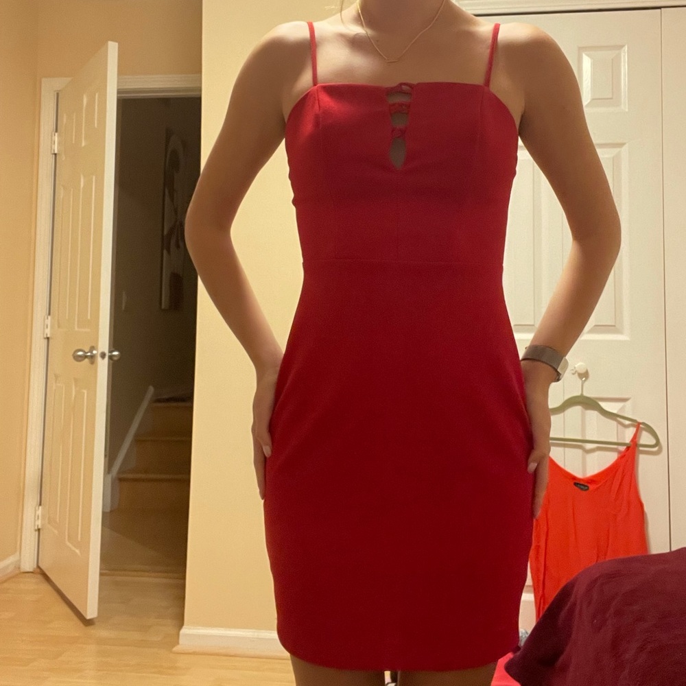 City Studio Red Spaghetti Strap tight mini dress